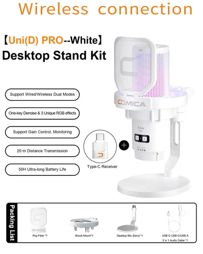 COMICA Uni Pro Wireless USB Gaming Microphone for PC Laptop Smartphone Noise Cancellation Condenser Mic with RGB Lights Deals 4 U  Streaming Equipment Deals 4 U