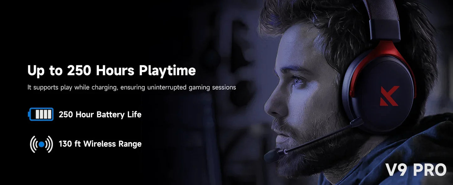 MCHOSE V9 Pro Wireless Headset 7.1 Surround Sound 53mm Gaming Headphones Noise Canceling Mic Low Latency Lightweight for PS5 PC SWITCH with Microphone