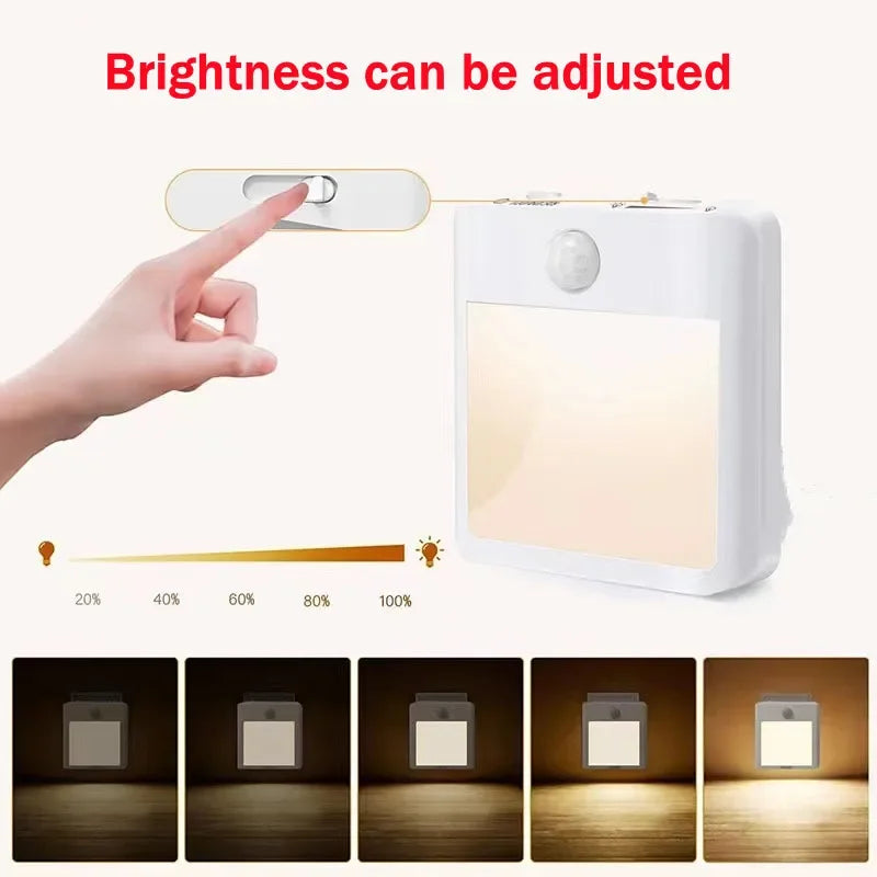 Motion Sensor LED Night Lights EU Plug Dimmable Cabinet Light for Baby Bedside Bedroom Corridor Wireless Night Lamp Lighting Deals 4 U   Deals 4 U