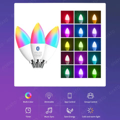 Tuya E14 Candle Lamps APP Control Smart Bulb Bluetooth WIFI RGB 220V LED Light Dimmable Smart Life Room Home Group Crystal Lamps Deals 4 U   Deals 4 U