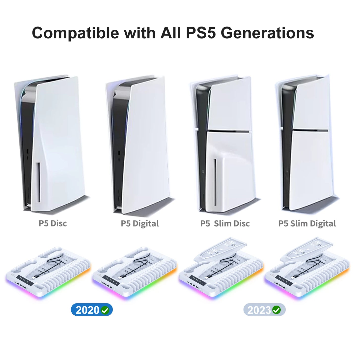 GAMINJA P58 RGB Cooling Stand For PS5 Slim Console Gamepad Charging Base Headset Hook Game CD Storage Rack For PS5 Disc&Digital