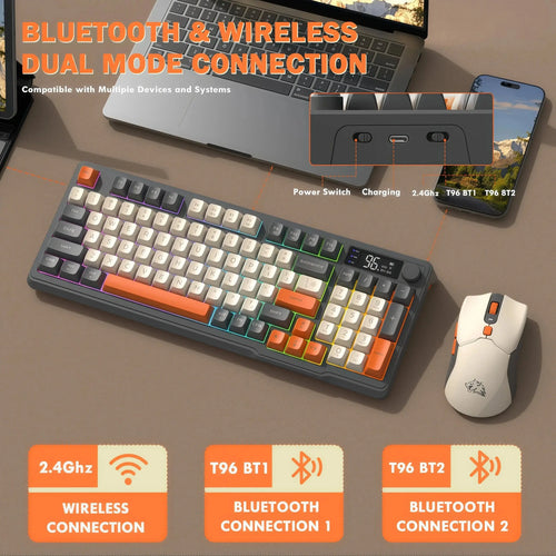 Freewolf T96 Gaming Wireless Keyboard and Mouse Supports dual-mode Bluetooth connectivity Compatible with PC and Mac devices Deals 4 U  Gaming Accessories Deals 4 U