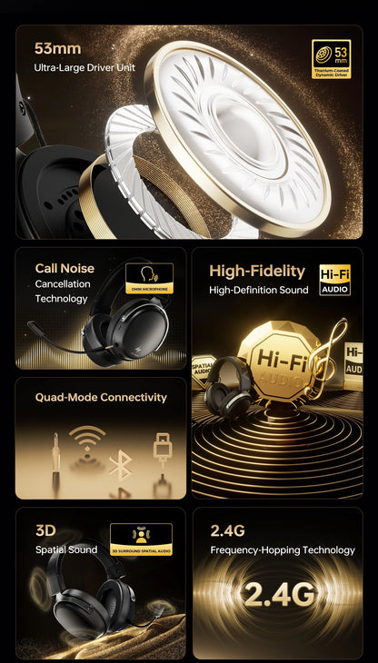 ATK N9 2.4GHz Wireless Gaming Headset with Mic for PS5 PS4 PC Mac Playstation Bluetooth Gaming Headphone with Microphone
