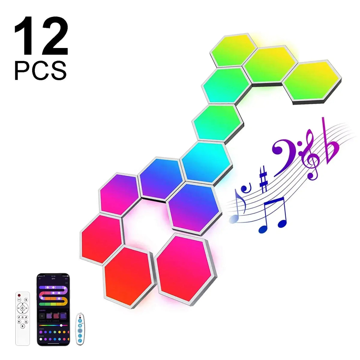 8/12/20 PCS Smart Hexagon Wall Light Color Changing Ambient Hexagonal Lights Night DIY Music Sync MeRGBW APP Games Room Bedroom Deals 4 U  RGB Hexagon Wall Lights Deals 4 U