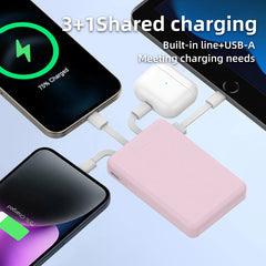 Mini 5000mAh Portable Power Bank With Built-in LED Digital Display, 1 USB-A Port and 3 Integrated Charging Cords, Ultra Compact External Battery Pack, Support Multiple Devices Simultaneous Charging Compatible With  Android Sm Deals 4 U   Deals 4 U