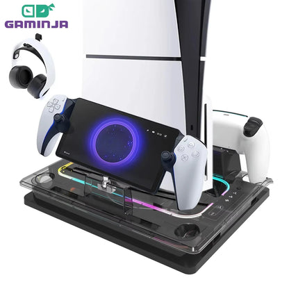 GAMINJA P53 RGB Multi-Function Cooling Base For PS5slim PS5 Controller Charger And For PS Portal Remote Player Magnetic Charger
