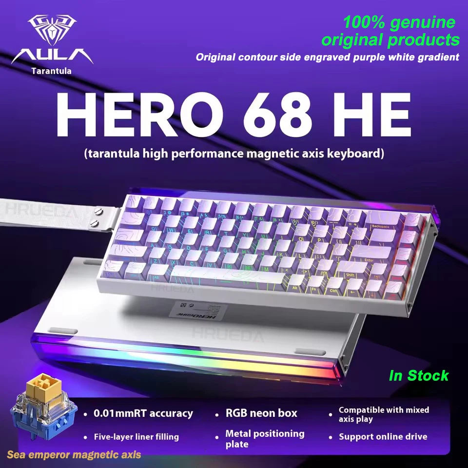 AULA HERO 68HE Magnetic Switch Gaming Keyboard RT0.01 E-sports Customize RGB Wired Mechanical Keyboard Ergonomics Accessories