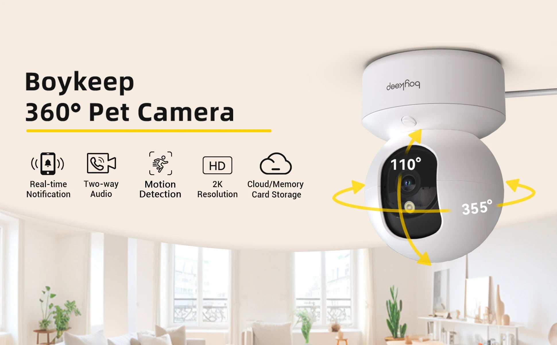 Boykeep 2K Pet Dog Camera with Phone App, 5G/2.4GHz WiFi Indoor Security Baby Camera, 360° Pan & Tilt, 2-Way Audio, Night Vision Deals 4 U   Deals 4 U