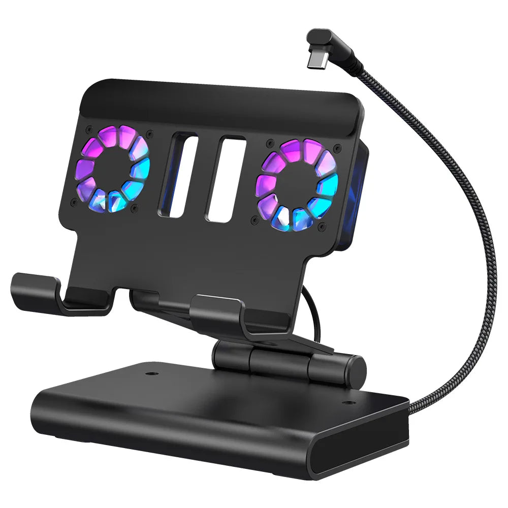 6-in-1 Gaming Console Cooling Dock with Metal Bracket RGB Dual Fans Adjustable Height for ROG ALLY Steam Deck LEGION Go Ipad