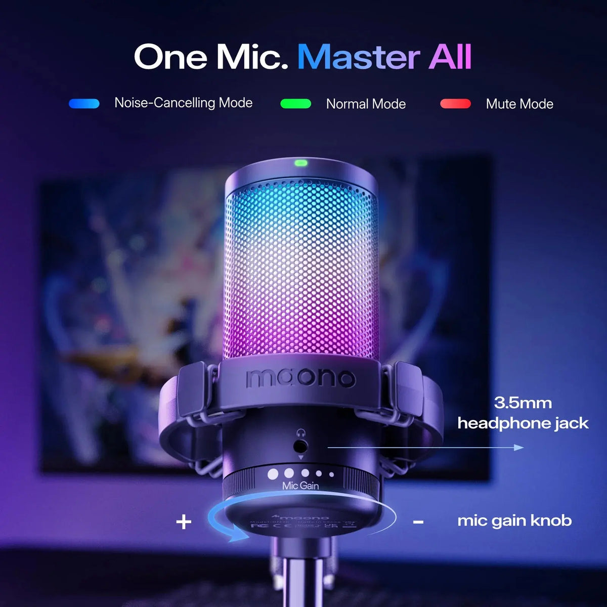 MAONO DGM20S Gaming Microphone USB Condenser Microphone with RGB Light Noise Cancellation Boom Arm for Live Streaming Podcast Deals 4 U  Streaming Equipment Deals 4 U