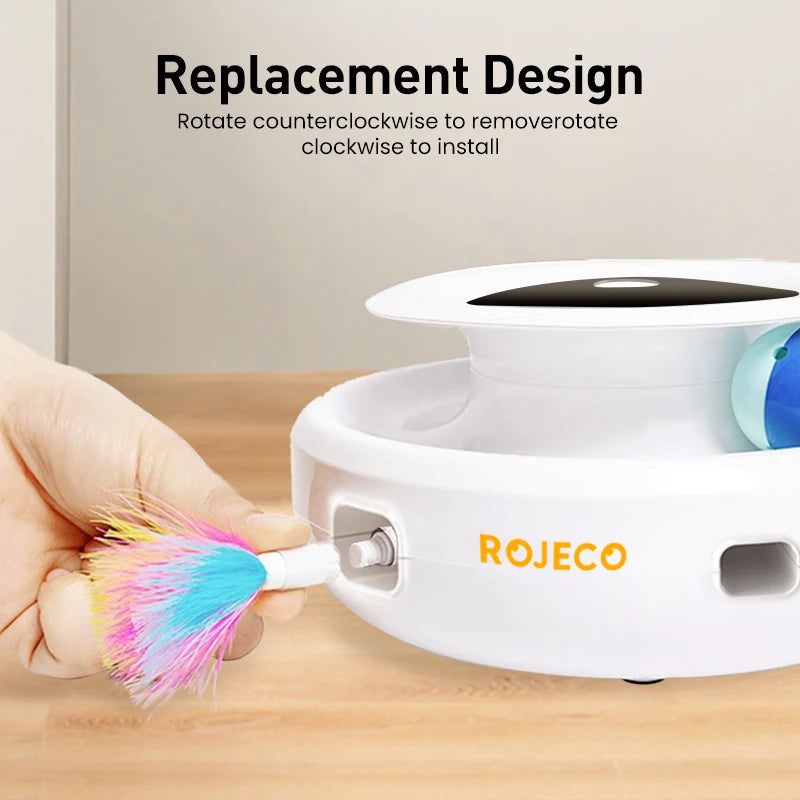 ROJECO 2 in 1 Smart Cat Toys Automatic Feather Fun Ball Toy Set For Cat Dog 5 Modes Electronic Interactive Pet Toy Accessories Deals 4 U   Deals 4 U