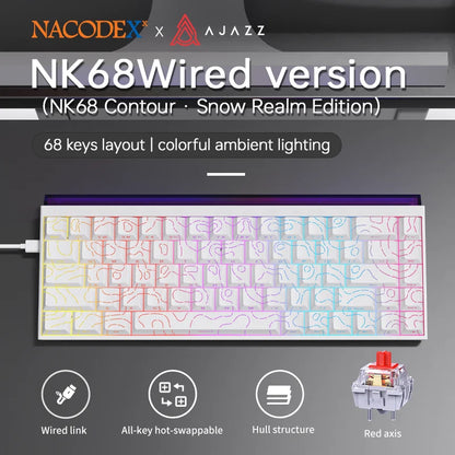 Mechanical Keyboard AJAZZ NK68 68-key hot-swappable gaming keyboard with RGB backlit keys ergonomic design and USB wired