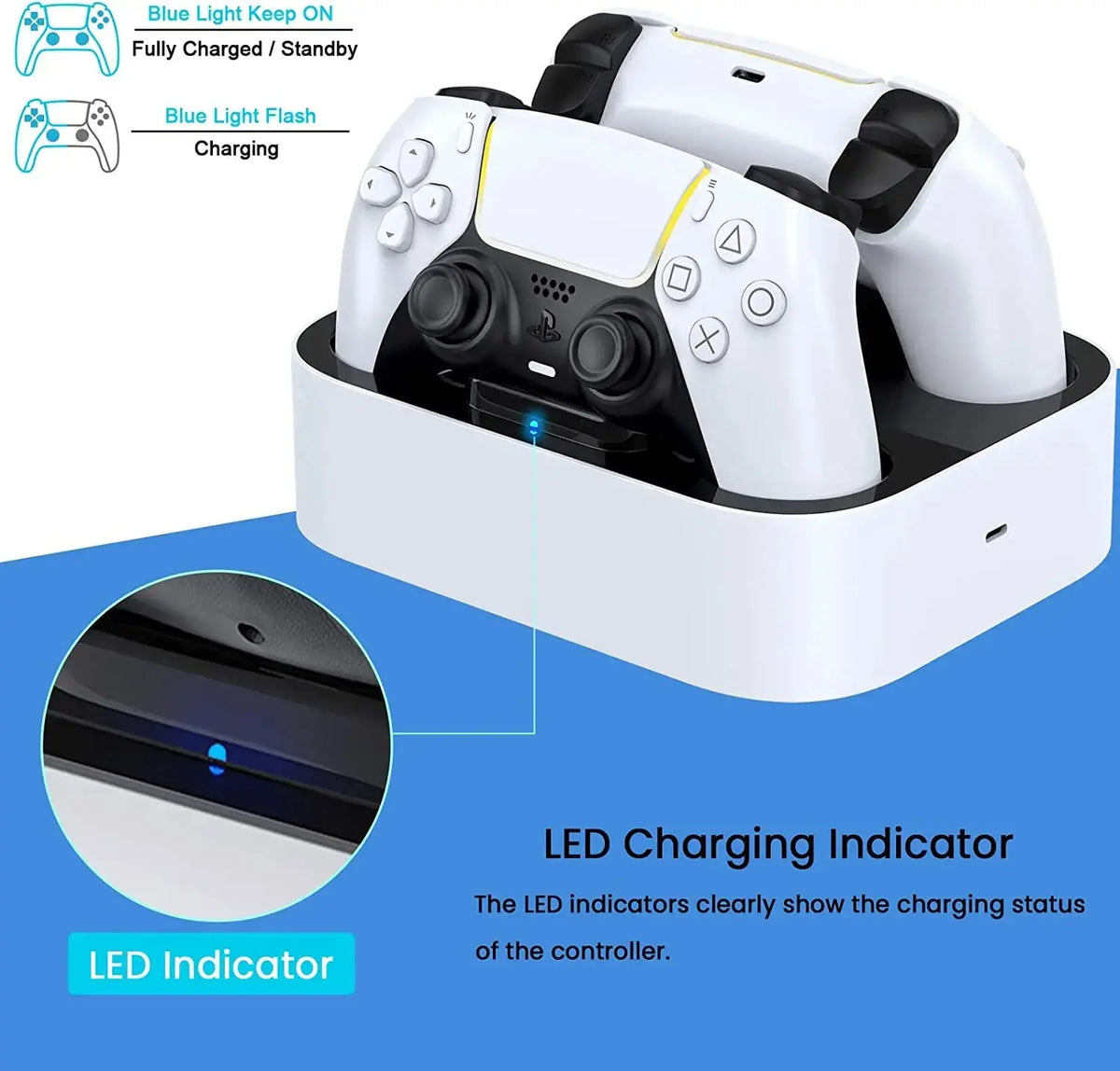 PS5 Controller Charger Station for Playstation 5 Dual for for DualSense Edge Control Fast Charging Dock Stand with Cable Deals 4 U  Gaming Accessories Deals 4 U