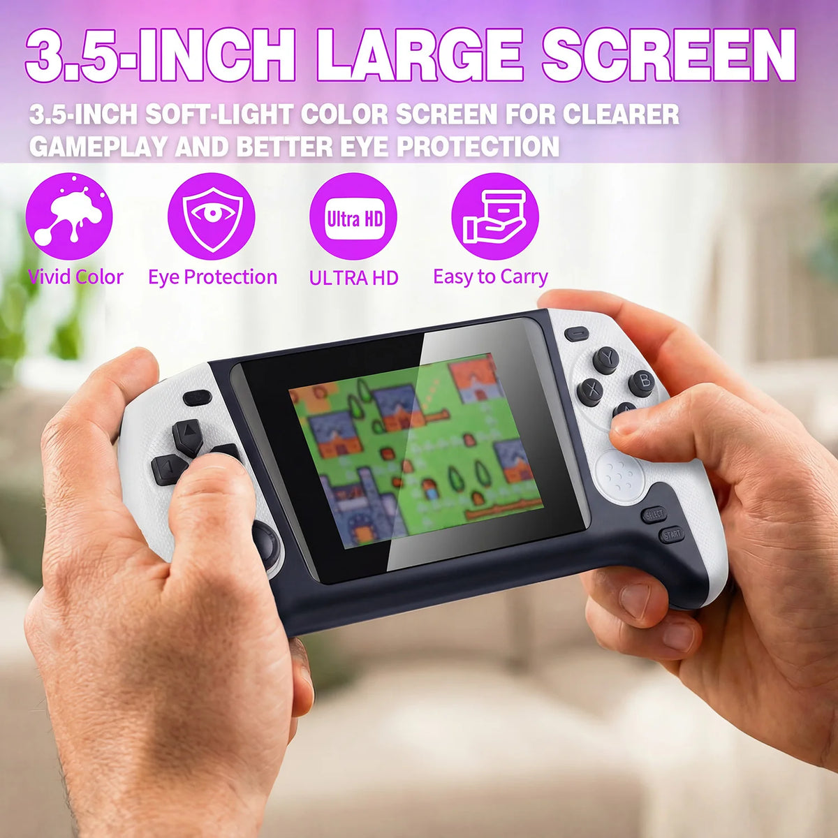 Handheld Game Console, Single Game Console, 3.5-inch Large-screen Classic Mini Game Console, More Than 8H Play Time, TV Output, External Gamepad, Portable Game Console for Valentine's Day Gift