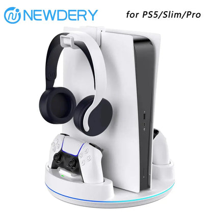 NEWDERY PS5 Charging Station for PlayStation 5/PS5 Slim/ PS5 Pro Disc & Digital Version Controllers With Adjustable RGB Light Deals 4 U  Gaming Accessories Deals 4 U