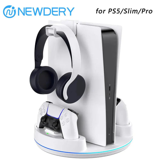 NEWDERY PS5 Charging Station for PlayStation 5/PS5 Slim/ PS5 Pro Disc & Digital Version Controllers With Adjustable RGB Light Deals 4 U  Gaming Accessories Deals 4 U