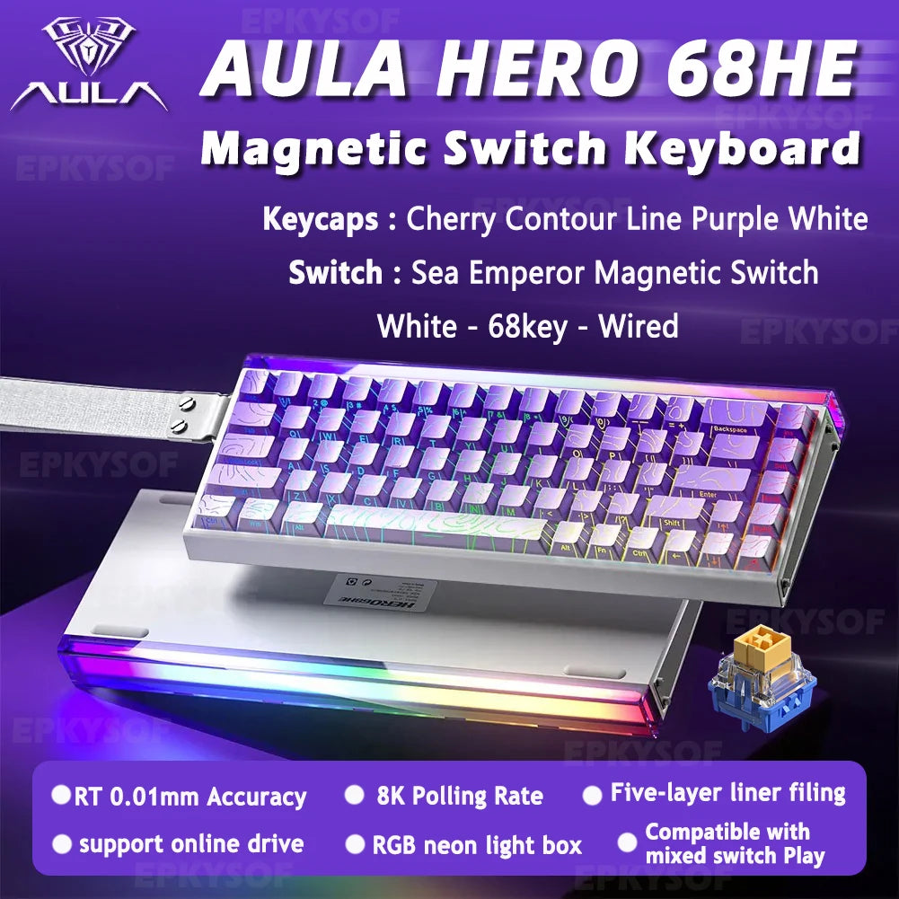 AULA HERO 68HE Magnetic Switch Keyboard RGB Gaming Mechanical Keyboard Rapid Trigger 8K Return Wired Esports Custom Keyboard Deals 4 U   Deals 4 U