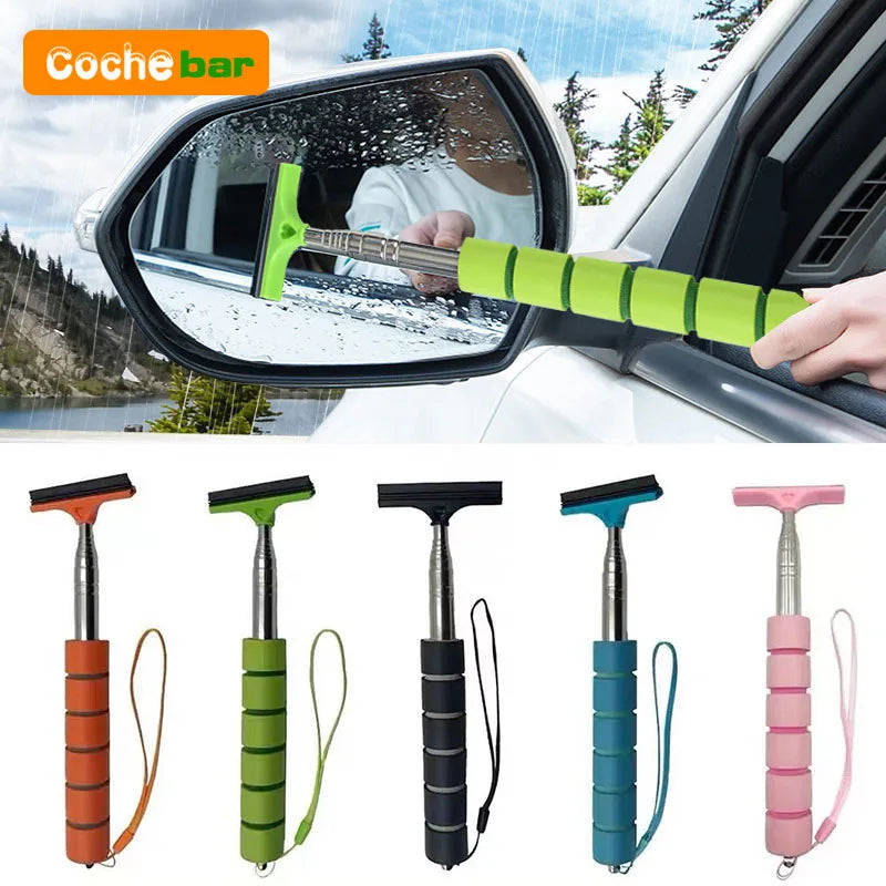Car Rearview Mirror Wiper Cleaning Tool Auto Glass Mist Cleaner Scraper Car Accessories Handle Telescopic Window Cleaning Brush Deals 4 U   Deals 4 U