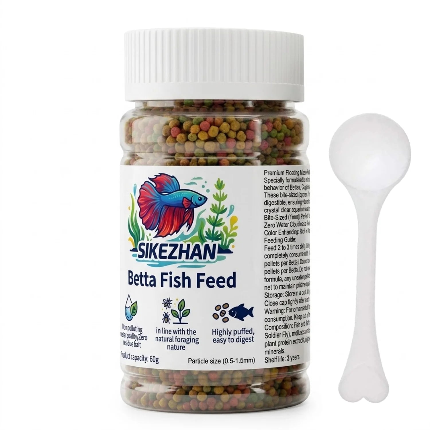 Professional Betta Fish Food Pellets High Protein Color Enhancing Nutritious Feed for Tropical Fighting Fish with Feeding Spoon Deals 4 U   Deals 4 U