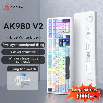AJAZZ AK980 V2 PRO 98% Gasket Mechanical Keyboard, Hot-Swappable, 10000mAh, TFT Screen & Knob, 8K Polling Rate, RGB Backlit