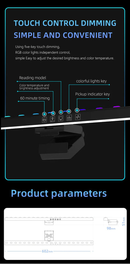 Computer Monitor Light Bar RGB Music Rhythm Screen Hanging Lights Dimming Desk Lamp Reading Gaming Table Lighting