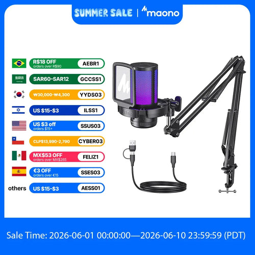 MAONO DGM20S Gaming Microphone USB Condenser Microphone with RGB Light Noise Cancellation Boom Arm for Live Streaming Podcast Deals 4 U  Streaming Equipment Deals 4 U