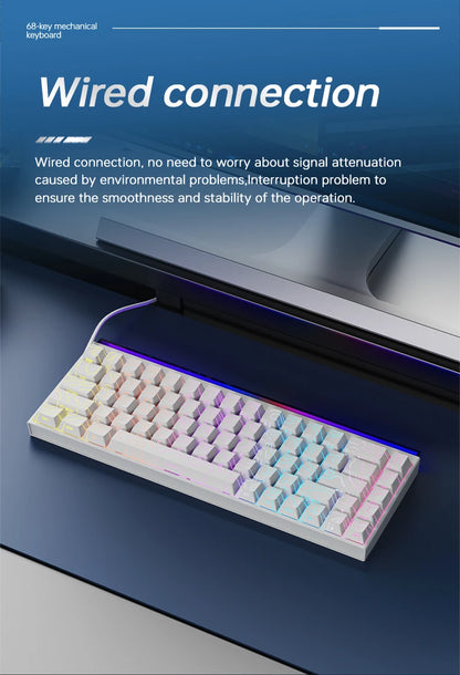 Mechanical Keyboard AJAZZ NK68 68-key hot-swappable gaming keyboard with RGB backlit keys ergonomic design and USB wired