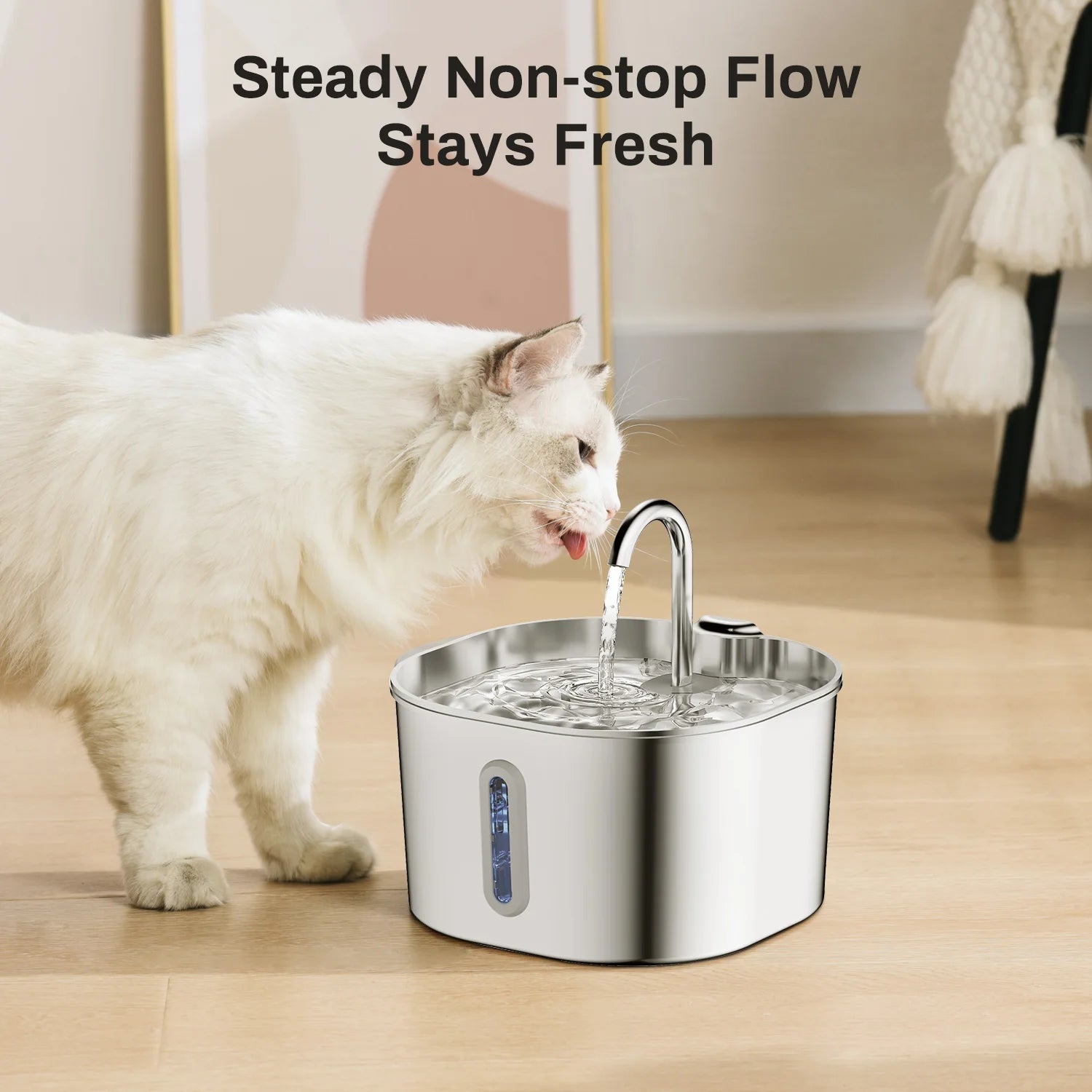 ZYFeeder 2.2L Automatic Cat Water Fountain Square Stainless Steel Pet Water Feeder Dog Water Fountain with window（No 5V 1A Plug） Deals 4 U   Deals 4 U