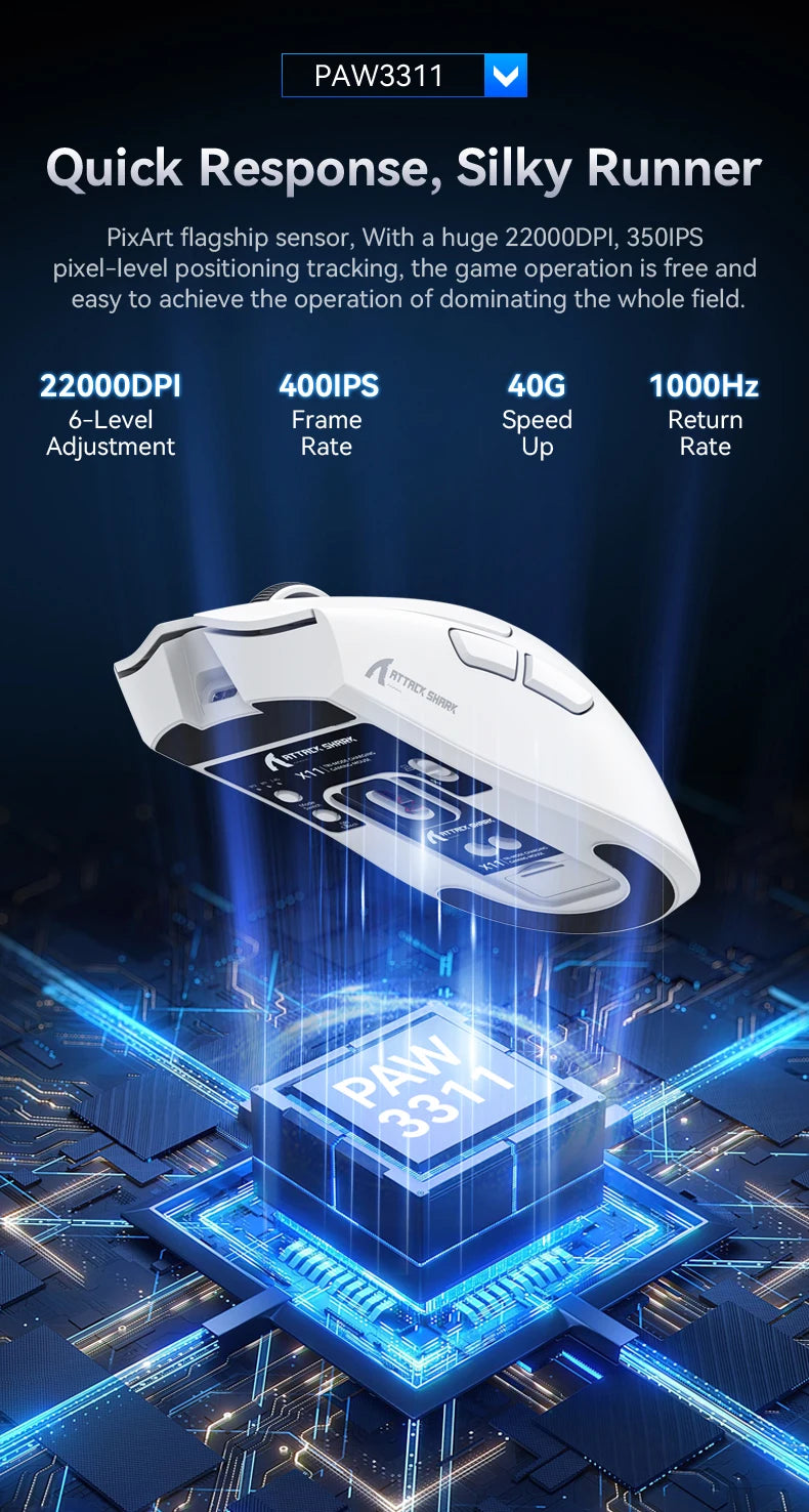 ATTACK SHARK X11 Lightweight Wireless Gaming Mouse with RGB Backlight Charging, Up to 22K DPI, PAW3311 Optical Sensor, HUYU Swit Deals 4 U   Deals 4 U