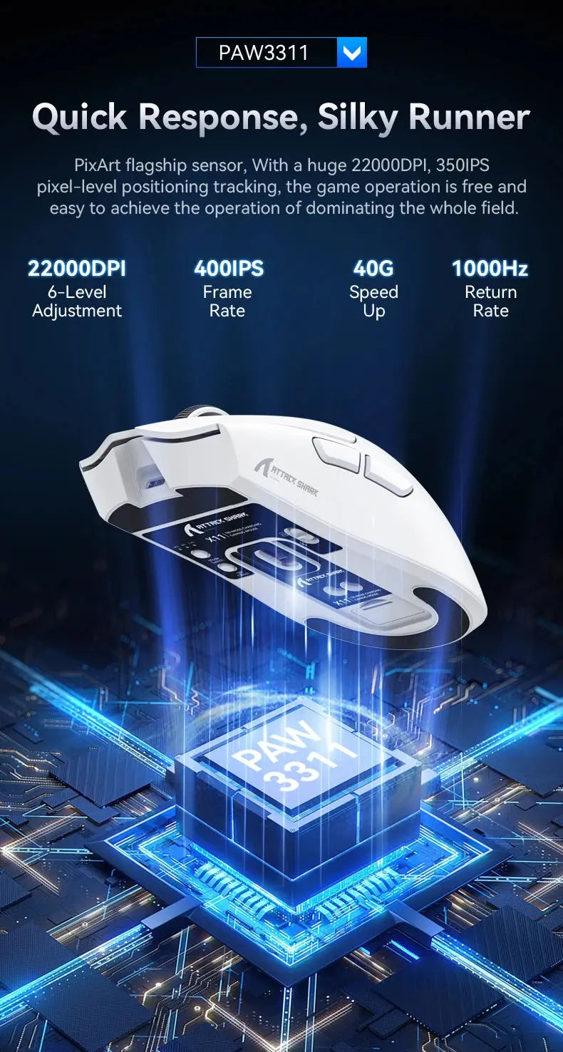 ATTACK SHARK X11 Lightweight Wireless Gaming Mouse with RGB Backlight Charging, Up to 22K DPI, PAW3311 Optical Sensor, HUYU Swit Deals 4 U  Gaming Accessories Deals 4 U