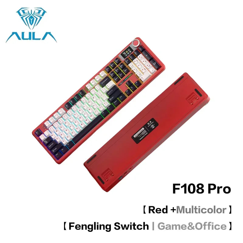 AULA F108Pro/F108 Wireless Bluetooth tri-mode connection, multi-functional display, Gasket structure, RGB lighting effects Deals 4 U   Deals 4 U