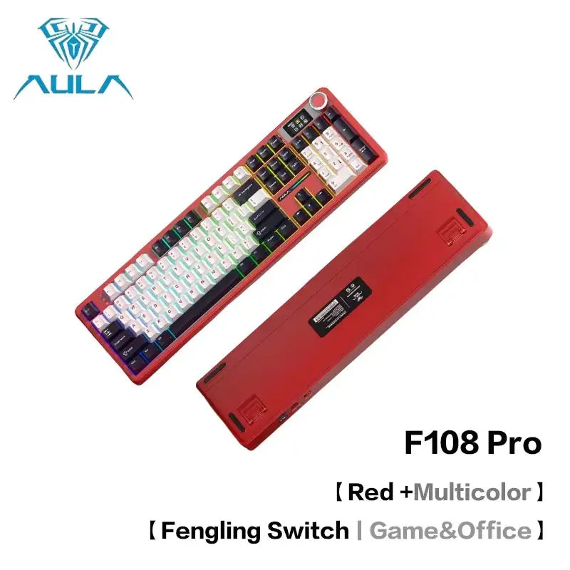 AULA F108Pro/F108 Wireless Bluetooth tri-mode connection, multi-functional display, Gasket structure, RGB lighting effects Deals 4 U  Streaming Equipment Deals 4 U