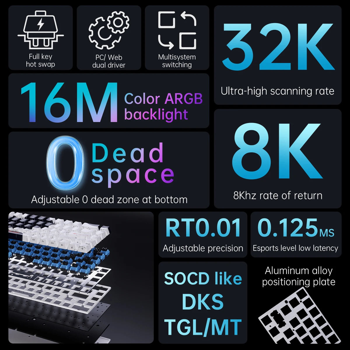AJAZZ ALUX68 Magnetic Shaft Aluminum Alloy Esports Magnetic switch keyboard RGB hot-swappable DIY wired macro mode Hall effect