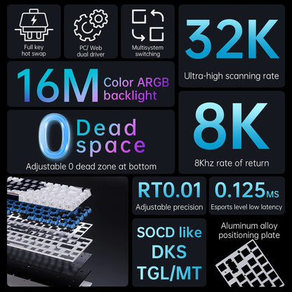 AJAZZ ALUX68 Magnetic Shaft Aluminum Alloy Esports Magnetic switch keyboard RGB hot-swappable DIY wired macro mode Hall effect