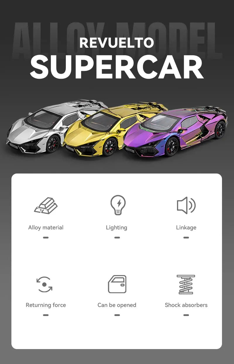 1:24 Lamborghini Revuelto With Spray Alloy Car Diecasts & Toy Vehicles Metal Toy Car Model Sound and light Collection Kids Toy Deals 4 U  Gaming Accessories Deals 4 U