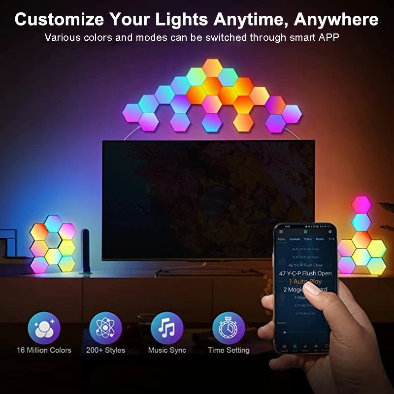 RGB LED Hexagon Light Bluetooth Indoor Wall Light APP Remote Control Night Light Computer Game Room Decoration Bedroom Bedside Deals 4 U   Deals 4 U