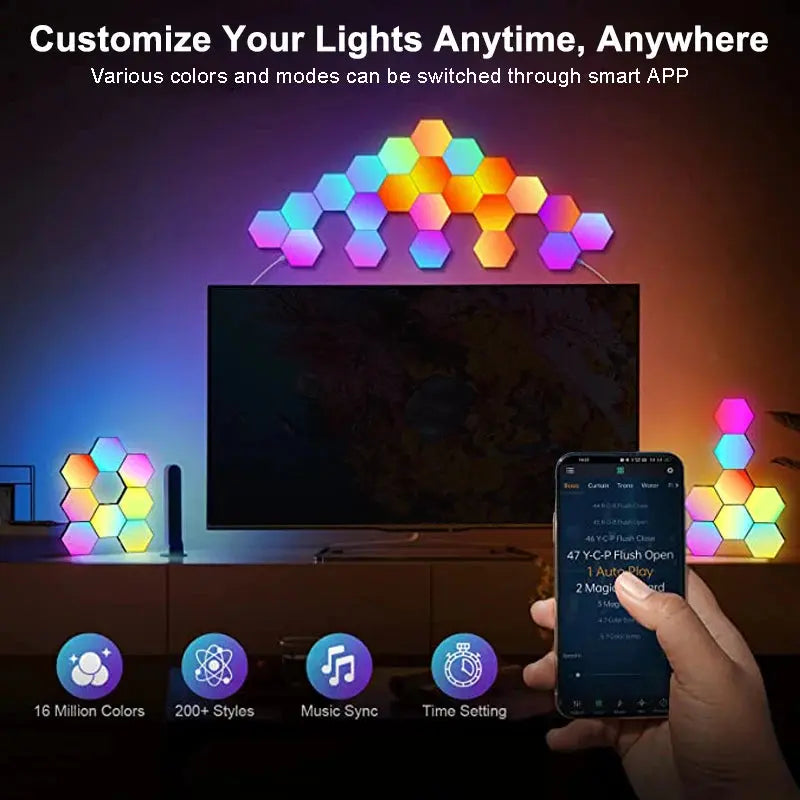 RGB LED Hexagon Light Bluetooth Indoor Wall Light APP Remote Control Night Light Computer Game Room Decoration Bedroom Bedside Deals 4 U  RGB Hexagon Wall Lights Deals 4 U