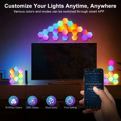 RGB LED Hexagon Light Bluetooth Indoor Wall Light APP Remote Control Night Light Computer Game Room Decoration Bedroom Bedside Deals 4 U  RGB Hexagon Wall Lights Deals 4 U