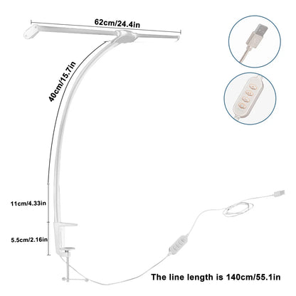 Eye-care LED Clip Metal Desk Lamp 3 Colors Adjustable 10 Brightness Levels Flexible Rotating Lamp Head for Home Reading PC Game
