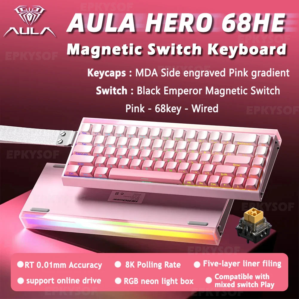 AULA HERO 68HE Magnetic Switch Keyboard RGB Gaming Mechanical Keyboard Rapid Trigger 8K Return Wired Esports Custom Keyboard Deals 4 U   Deals 4 U