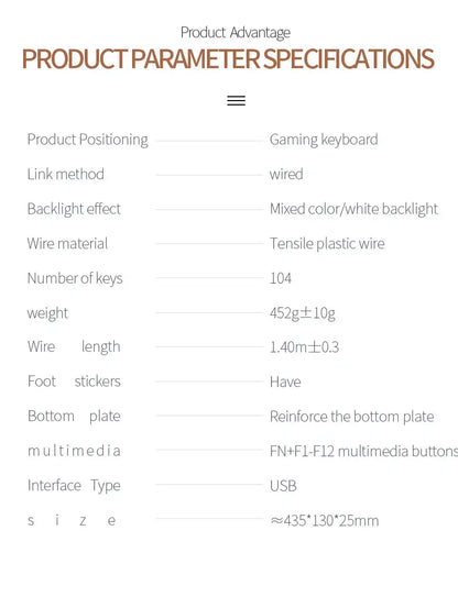 104 Keys Gaming Keyboard Wired Keyboard Color Matching Backlit Mechanical Feel Computer E-sports Peripherals for Desktop Laptop Deals 4 U  Gaming Accessories Deals 4 U