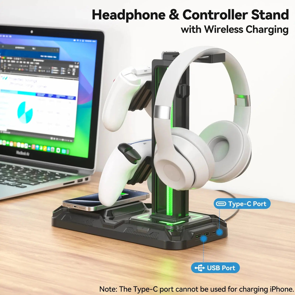 Headphone & Controller Stand with Wireless Charging Rotatable Headset Stand with 9 Light Modes Controller Holder with EU plug Deals 4 U  Gaming Accessories Deals 4 U