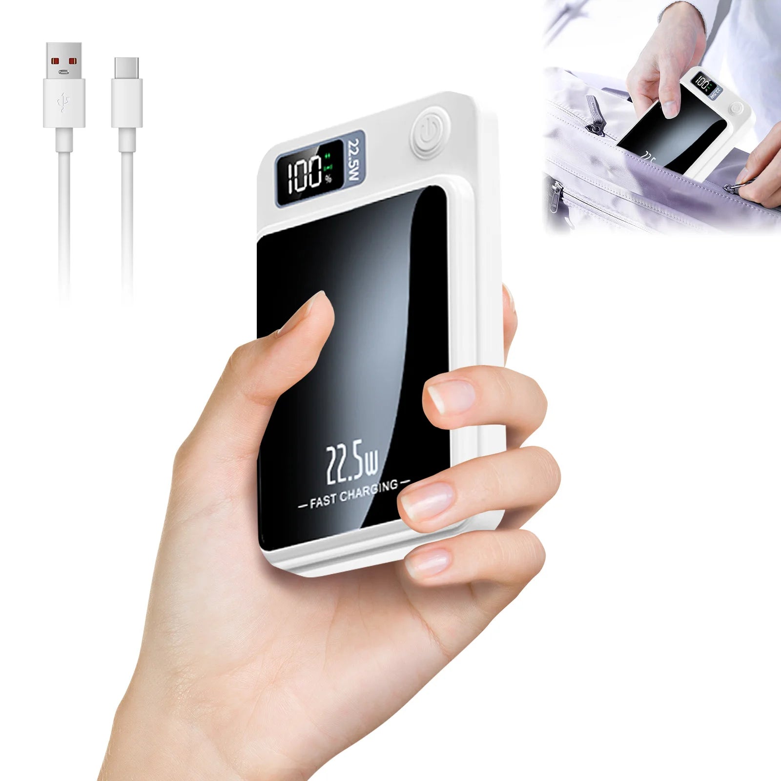 Wireless Power Bank 2-in-1 Magnetic 10000mAh Portable Charger Fast Charging 22.5W LED Power Display For Iphone Xiaomi Samsung Deals 4 U   Deals 4 U