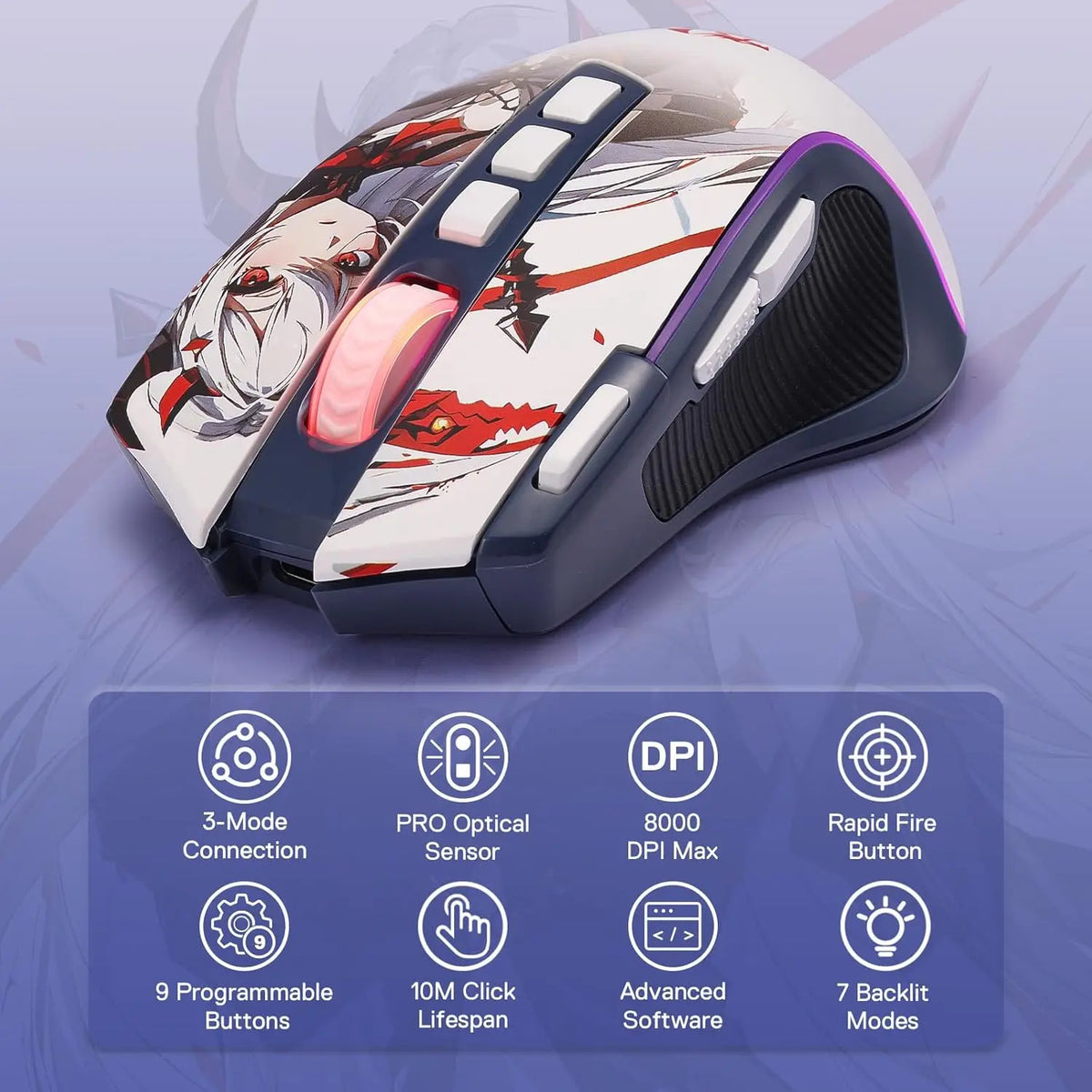 Redragon M612AK PRO RGB Gaming Mouse 8000 DPI Wired/Wireless Optical Mouse 9 Programmable Buttons 7 Backlit Modes