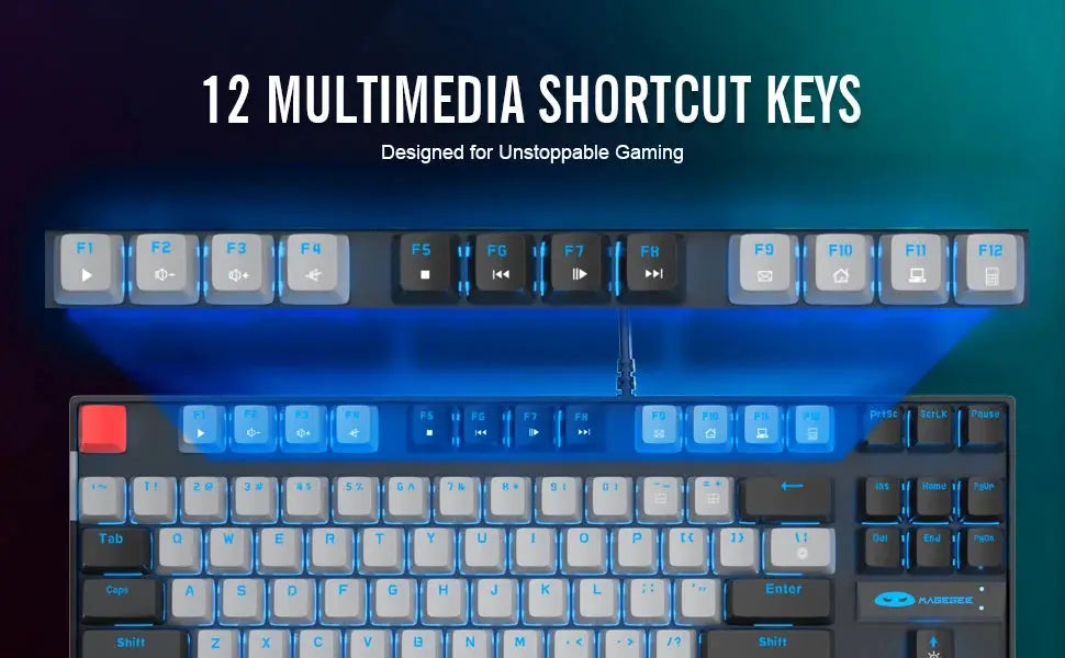 MageGee 75% Mechanical Gaming Keyboard, Blue Switch, LED Blue Backlit, 87 Keys Compact TKL Wired Keyboards for Windows Laptop PC Deals 4 U  Gaming Accessories Deals 4 U