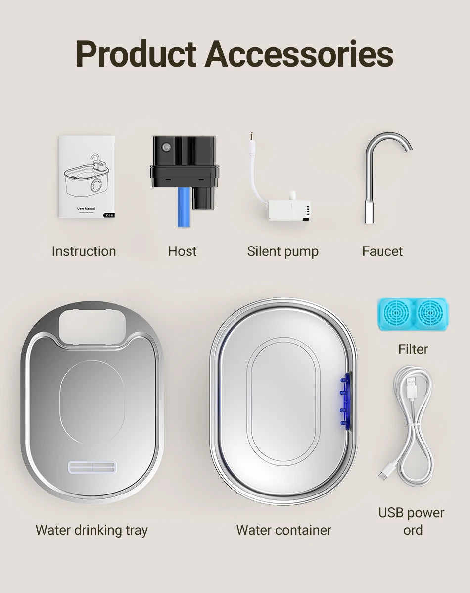 ROJECO 3.2L Stainless Steel Cat Water Fountain Wireless Sensor Smart Automatic Dog Water Dispenser Drinking Fountain 4000mAh Deals 4 U   Deals 4 U