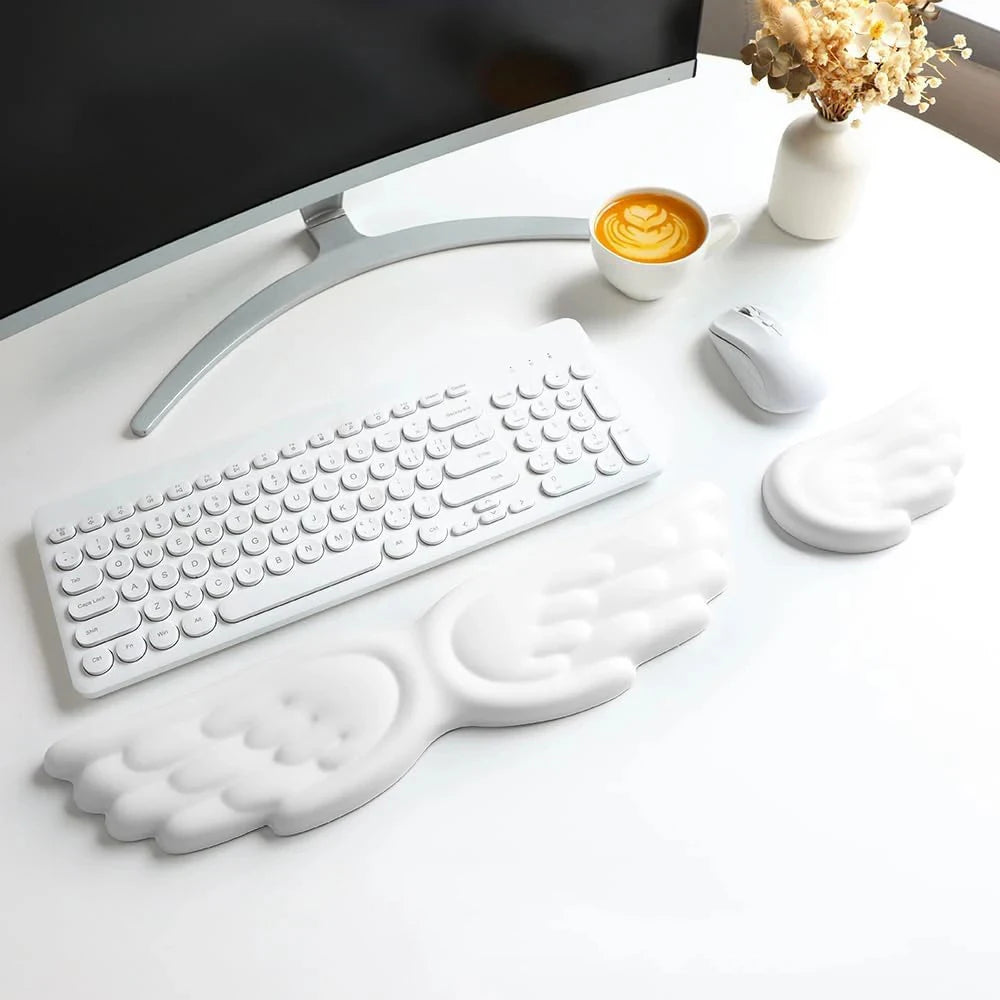 Angel Wings Shaped Keyboard Mouse Wrist Rest Memory Foam Anti-slip Silicone Ergonomic Wrist Guard Table Mat Mouse Pad For Laptop
