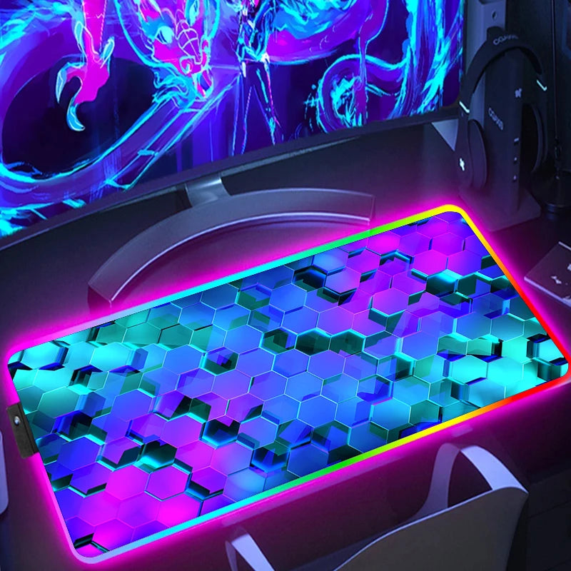 RGB Extended Hexagon Gaming Mouse Pad Rug Desk Mat Computer Accessories Anti-skid Offices Geometric Mousepad Luminous Game Mats