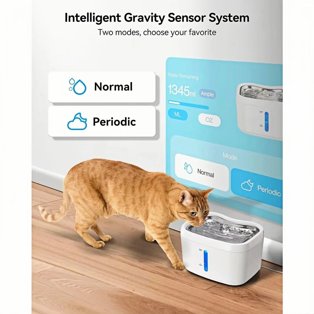 Cat Water Fountain with APP Wireless Connected 84oz/2.5L Automatic Pet Water Fountain with Stainless Steel Tray Weight Sensor Deals 4 U   Deals 4 U