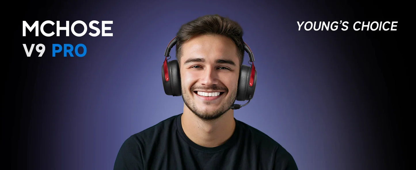 MCHOSE V9 Pro Wireless Headset 7.1 Surround Sound 53mm Gaming Headphones Noise Canceling Mic Low Latency Lightweight for PS5 PC SWITCH with Microphone